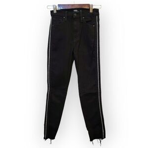 Hudson Holly High Rise Black Skinny Ankle Jeans Raw Hem Metallic Stripe Size 25